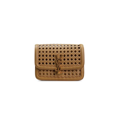 YSL SOLFERINO SMALL SATCHEL IN WICKER AND LEATHER 634306 (19*13*5cm)